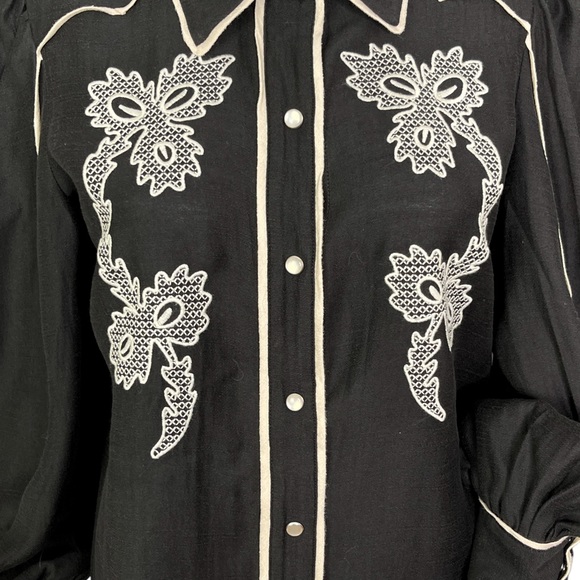 C/Meo Collective Nearby Black Shirt Pearl Snap Long Sleeve Cowgirl Western - Picture 6 of 12